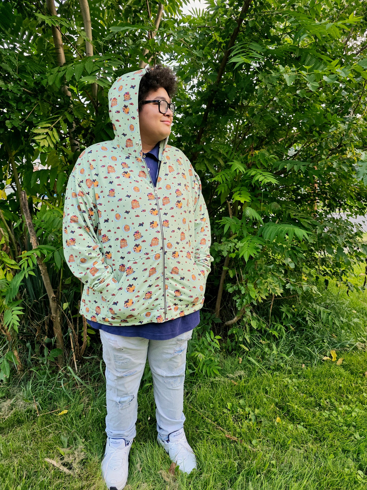 Lime-Green 'Pancake-Topia' Grown Folks Zippered Hoodie: An Orion Collaboration