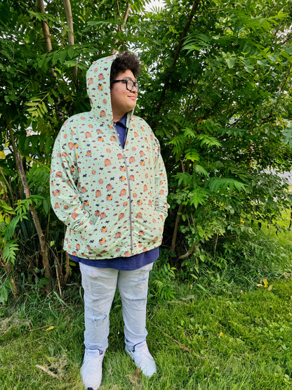 Lime-Green 'Pancake-Topia' Grown Folks Zippered Hoodie: An Orion Collaboration