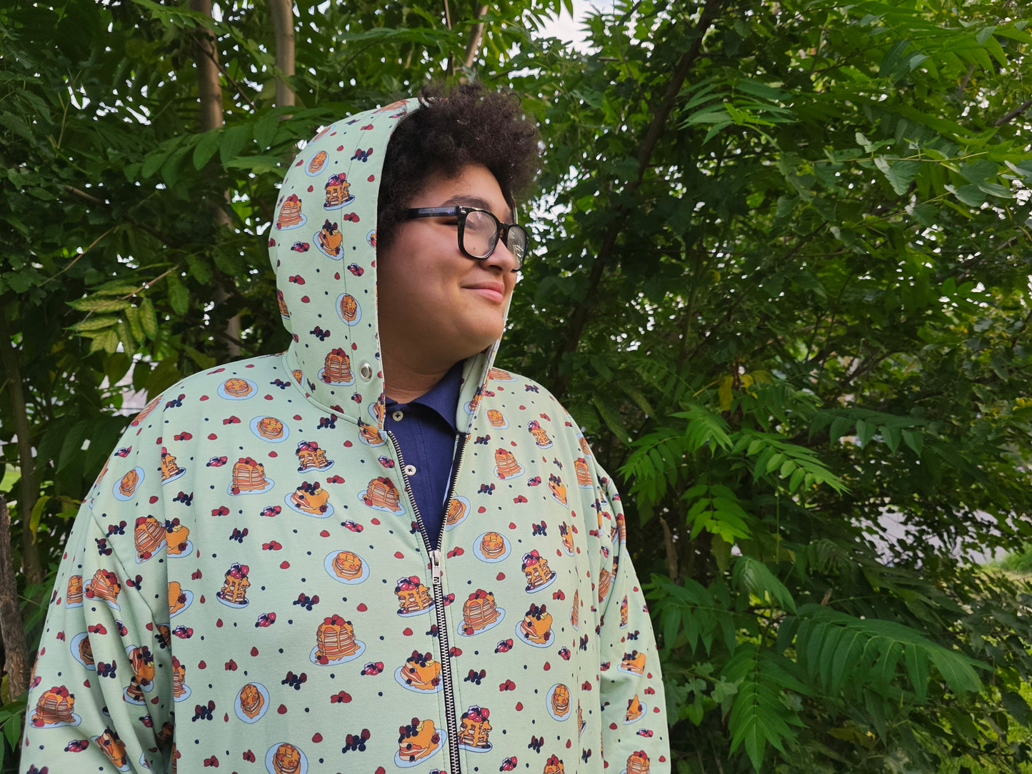 Lime-Green 'Pancake-Topia' Grown Folks Zippered Hoodie: An Orion Collaboration